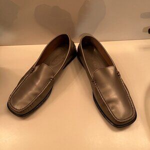 TOD'S Womens Silver Leather LOAFERS DRIVING SHOES 36.5